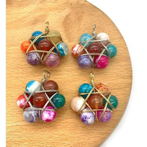 2pcs/pack Natural Semi-precious Stone Pendants Colorful Stone Irregular Flower Shape DIY for Making Necklace Earrings 31x34mm