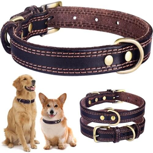 Adjustable Pet Leather Dog Collar Leather Solid Leather Dog Collar Unisex Puppy Small Medium Large Dog Cat Dog Collar ID Tag
