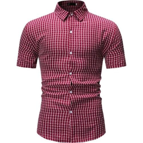 Mens brand new personalized fashion leisure business creative short sleeve plaid shirt Hawaiian shirt men shirt streetwear