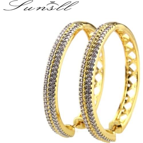 SUNSLL new gold and copper earrings white cubic zirconia earrings women oval earrings sleek minimalist generous jewelry earrings