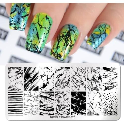 NICOLE DIARY Marble Nail Art Stamping Plates Geometric Lines Flower Leaves Image Stamp Templates Printing Stencil Tools