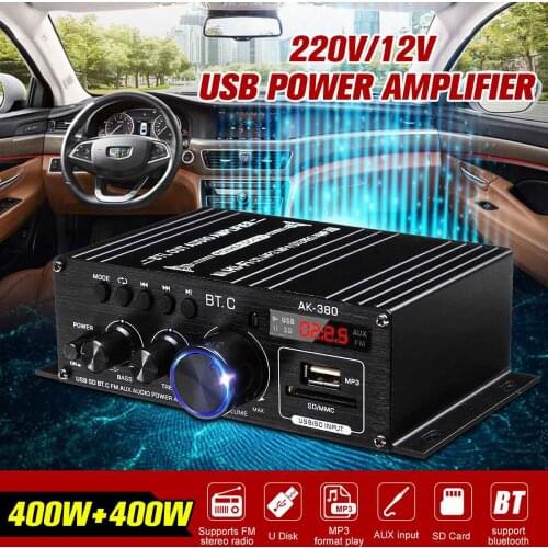 Ak380 800W Power Amplifier Audio Home Theater Amplifier Home Car BASS 2 Channel bluetooth Amplifier Class D FM Radio USB/SD AUX