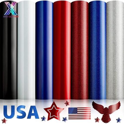 XFX HTV 12X10 In 7 Pieces Independence Day Vinyl Rolls Glitter HTV Vinyl Iron on Vinyl Heat Transfer Vinyl Bundle for T-Shirt