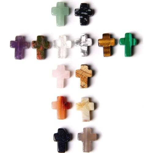 1-5 pcs Cross Beads Tiger Eye Stone Pendant For DIY Making Jewelry Women Necklace Drilled Malachit Loose Charm Bracelet Findings