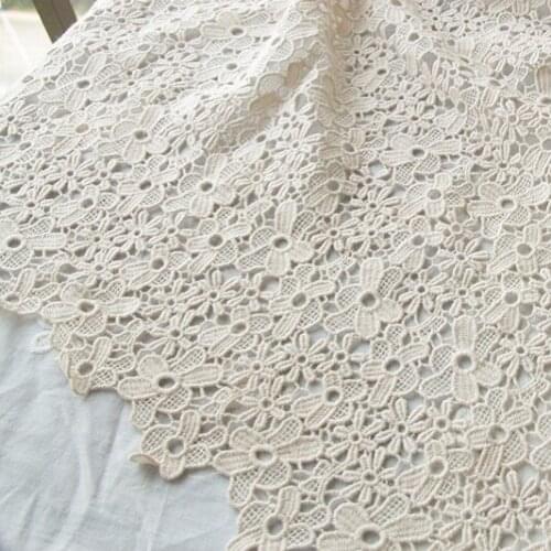 130cm*0.5yard/lot Good Quality Beige Cotton Lace Fabric Window Screening Flower Embroidered Dress Fabric X017