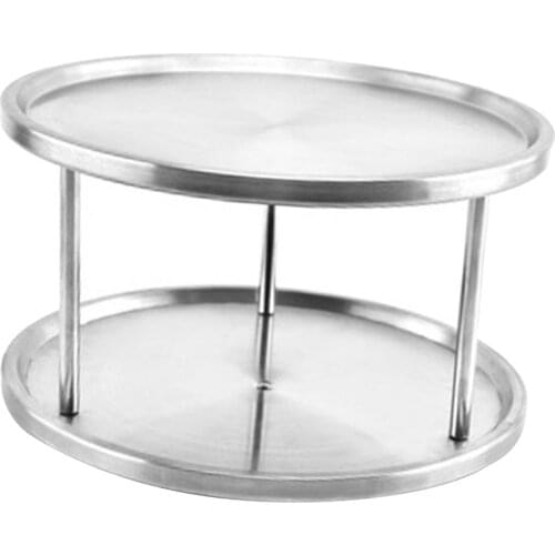 2 Shelves Table Top Round Spice Organizer Tray Seasoning Jar Bottles Rack