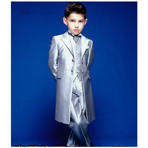2016 Boys Formal Occasion Silver long Tuxedos Custom Made Little Men Suits New Children Kids Wedding Party Tuxedos