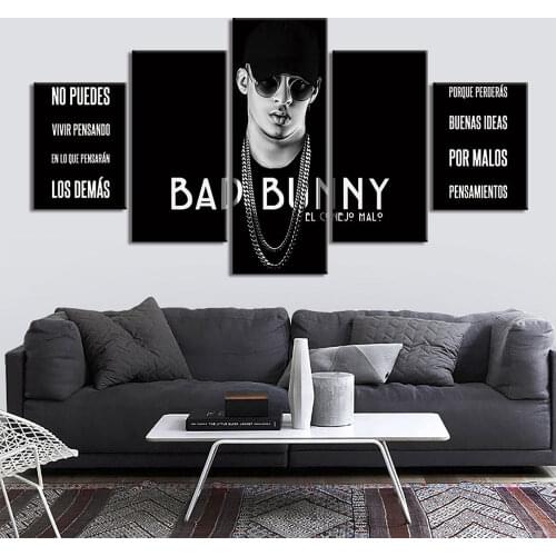 Singer Bad Bunny 5 Panel Portrait Picture for living Room Home Decor Wall Art Print Posters And Prints Canvas Painting