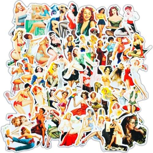 50Pcs/Lot Retro Sexy Beauty Girls Lady Stickers For Mobile Phone Car Laptop Luggage Bicycle Skateboard Pvc Waterproof Sticker