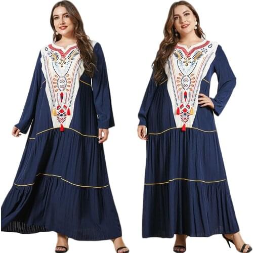 Abaya Women Embroidery Long Dress Ethnic Muslim Arab Maxi Robe Turkish Islamic Clothing Ramadan Middle East Kaftan Eid Mubarak