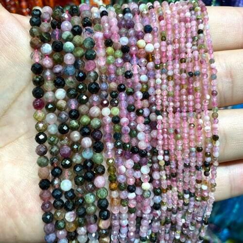 YWROLE AAA 100% Natural Tourmaline Faceted Round Stone Beads For Jewelry Making DIY Bracelet Necklace Earrings 2MM 3MM 4MM