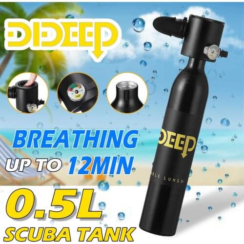 DIDEEP 0.5L Mini Scuba Tank Diving Oxygen Tank Underwater Respirator Diving Cylinder Breathing Apparatus Snorkeling Device Black