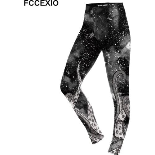 FCCEXIO New Style 2019 Leggings Women Galaxy Space Legging Fitness Digital Print Slim Elastic Workout Plus Size Pants Legins