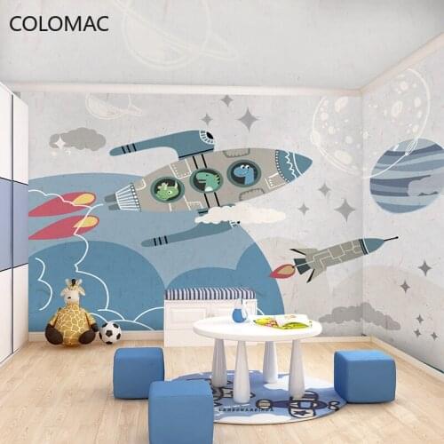 Colomac Custom Childrens Room Spaceship Wallpaper Cartoon Rocket Environmental Friendly Background Mural Decor Drop Shopping