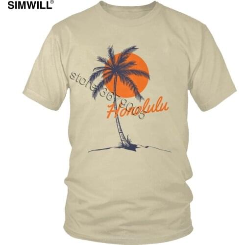 Men Tropical Island Palm Tree Tee Urban Fashion Sun Beach Honolulu T Shirts Short Sleeve Cotton Casual T-Shirt Handsome Clothing