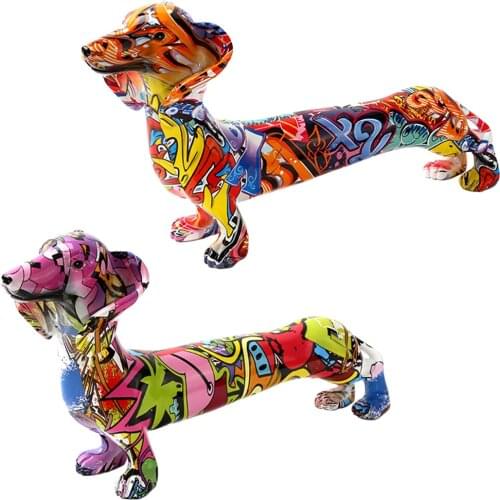 Graffiti Dachshund Resin Crafts Home Decor Statue Dog Sculpture Decorative Lovely Figure Housewarming Gifts Bedroom Decoration