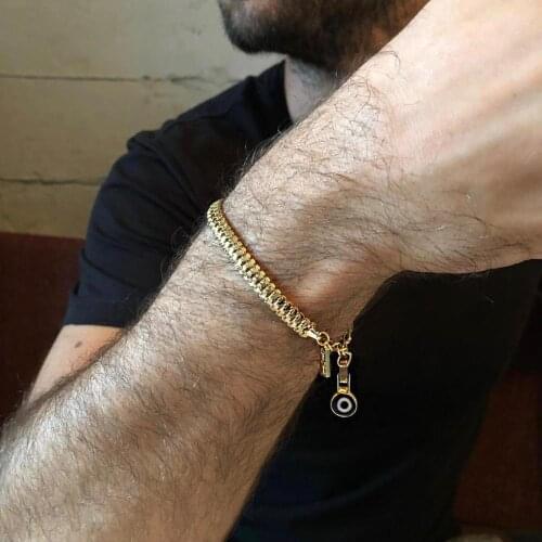 GULCE DERELI, UNISEX BRACELET WITH EVIL EYE CHARM, GOLD AND SILVER BRACELETS, AMULET, GIFT BOX, GOLD/SILVER PLATED