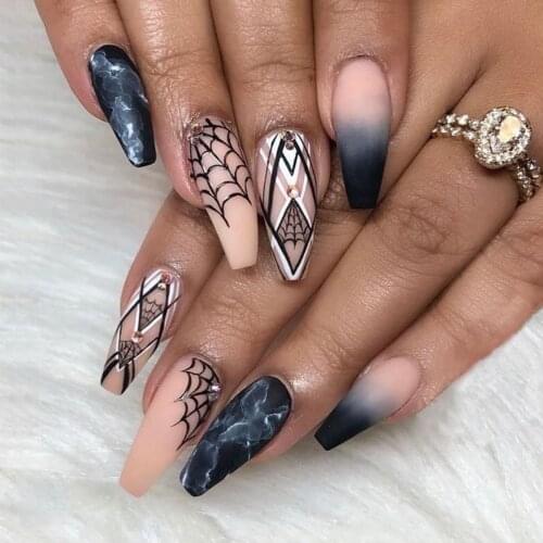 Halloween Pumpkin Vampire Bat Spider Skull Dark Style Short Long Teardrop Wearable Nail Fake Nail Manicure and-or Pedicure