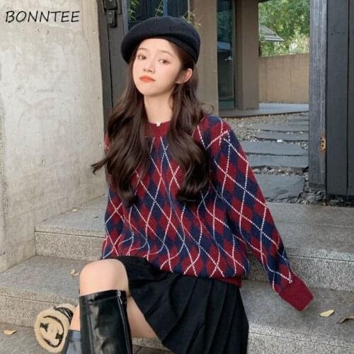 Two Pieces Women Sets Argyle Sweater Pullover and Pleat Skirts Korean Style Streetwear Popular Chic Trendy College JK Autumn Ins
