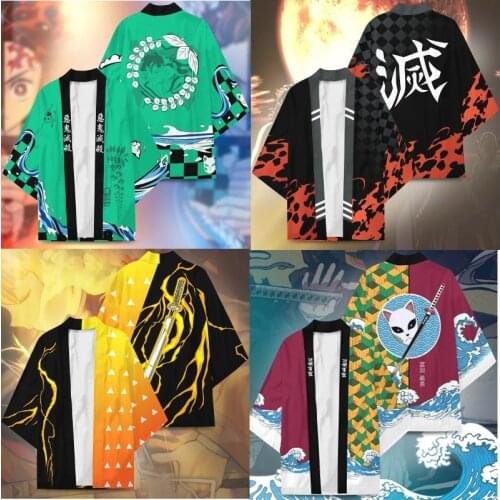 New Demon Slayer Kamado Tanjirou Agatsuma Zenitsu Cosplay Costumes Kimono Haori Tomioka Giyuu Cloak Cardigan Pajamas Bathrobe