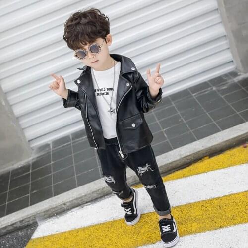 Boys pu jacket spring and autumn 1-7 years childrens Leisure coat all-match Boy must-have items faux leather baby boy