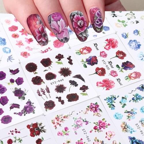 Nail Sticker Set Classic Rose Nail Foil Art Colourful Watermark Blooming Flower Watercolor Simulation Decals Design