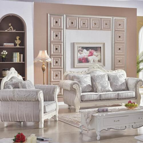 European style Furniture Combined Carved Large and Medium-sized Living Room Pastoral Carved European Fabric Sofa