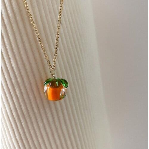 Minar French Sweet Clear Resin Persimmon Pendant Necklace for Women Girls Gold Color Chain Funny Fruit Chokers Necklaces Gifts