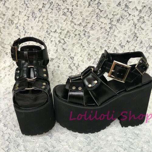 Princess sweet gothic lolita shoes Loliloliyoyo antaina Japanese design cos shoes custom black thick heel open-toed shoes 5128s