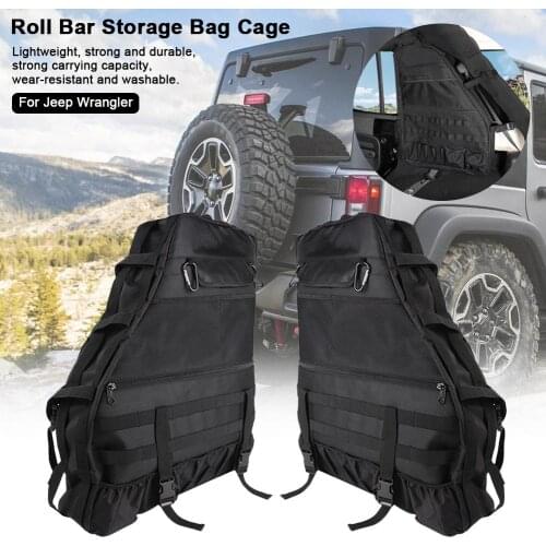 Multifunctional Roll Bar Storage Bag Cage for 1997-2018 Jeep Wrangler JK JKU TJ LJ 4-Door with Multi-Pockets Organizer Cargo Bag