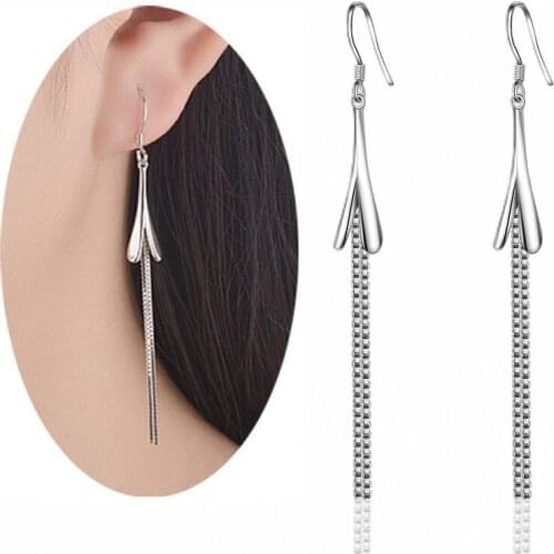 Fashion Lady Silver 925 Earrings For Girls Party Accessories Trendy Tassel Long Earring Female Birthday Gift Fashion Lady Bijou