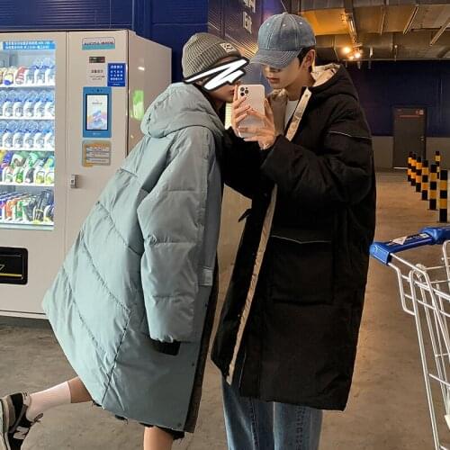 Mens Long Parkas Coat Loose Style Hooded Thick Warm Wind-proof Outwear Blue Black Beige M32