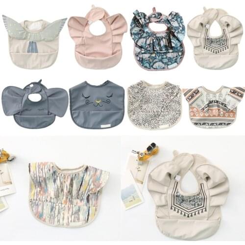 PU Leather Baby Bibs Fashion Waterproof Feeding Burp Cloth with Pocket Bag Washable Toddler Children Drawing Apron Saliva Towel