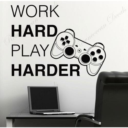 Work Hard Play Harder Gamer Wall Decals Vinyl Art Home Decor Kids Boys Bedroom Video Game Gaming Room Wall Sticker Murals 4623