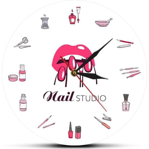 Beauty Nail Studio Wall Clock Nail Salon Decorative Silent Wall Watch Fashion Wall Art Girl Artist Gift idea