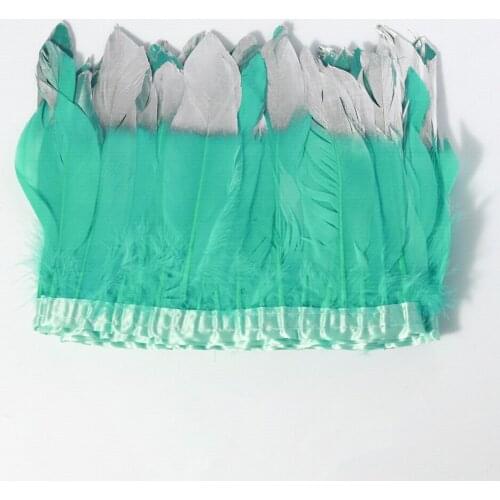 Natural hole green goose feather spray silver head made of 2 meters cloth edge DIY shopping show costume skirt decoration