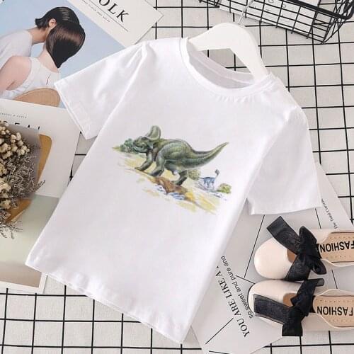 Neue Regale Kleinkind Hemd Sommer Messer Dinosaurier Muster Koreanische Design Kühlen Jungen Tshir White O-Neck Short ,Drop Ship