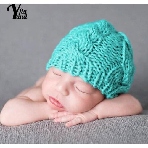 Yundfly Newborn Solid Color Knitting Wool Cap Comfortable Warm Baby Girls Hat Infant Headwear Hair Accessories Photography Props