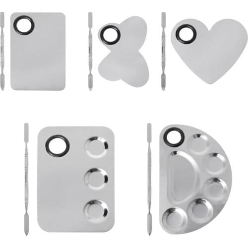 Stainless Steel Paint Palette Tray Mixing Rod Spatula Set For Nail Art Supply School Supplies Watercolor Oil Painting Makeup