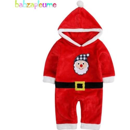 Newborn Toddler Christmas Outfits Winter Jumpsuit Baby Boys Clothes Santa Claus Cartoon Hooded Fleece Warm Infant Rompers 1965-1