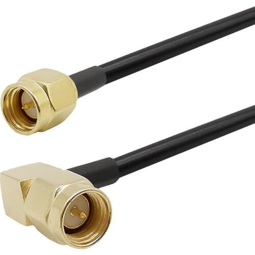 SMA Male to SMA Male Right Angle with Connecting Line RF Coaxial RF LMR195 Pigtail Low Loss Cable Antenna Extender Wire Jumper