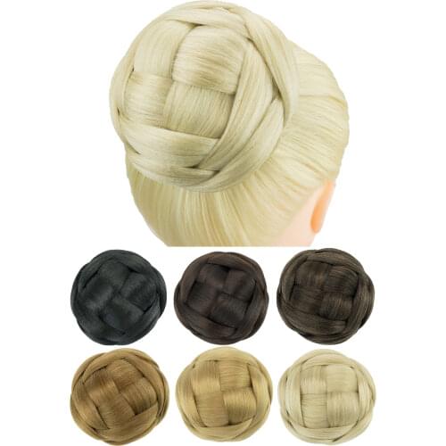 Soowee Synthetic Hair Braided Chignon Black Clip In Hair Bun Donut Hair Accessories Roller Hairpieces Uman Hair for Bradis