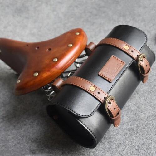 Bicycle bag handmade leather rainproof riding bag handlebar saddle bag fit brompton road bike MTB tool bag