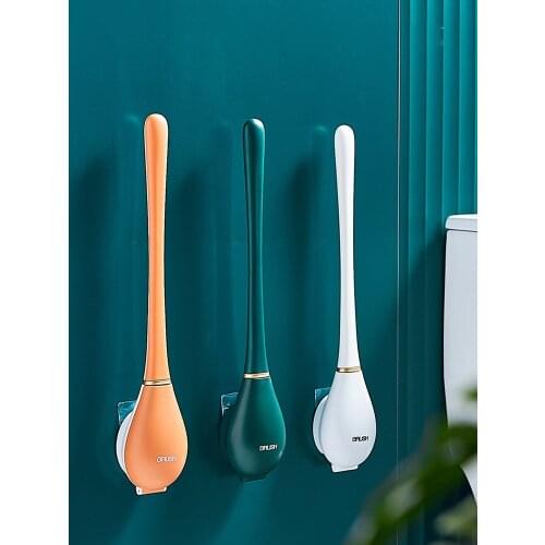 TPR Silicone Head Toilet Brush Quick Draining Clean Tool Wall-Mounted No Dead Cleaning Brush With Base WC Bathroom Accessories