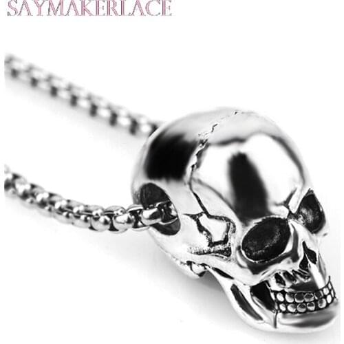 Punk Three-dimensional Skull Pendant Necklace Men Hip Hop Rock Stainless Steel Personality Long Mens Necklace Halloween Jewelry