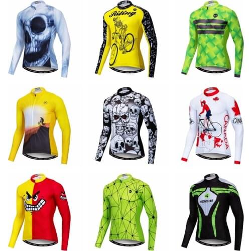 2019 cycling long jersey Men Mountain Bike jersey Yellow MTB Bicycle Shirts long sleeve Team Road Top Skull Triathlon fall autumn racing tops shirt clothing Maillot Ciclismo