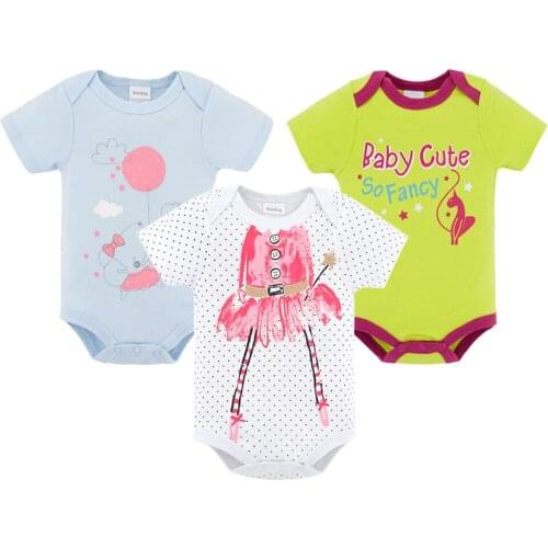 2020 Summer Spring Baby Girls Bodysuit 3 pcs/lot Cartoon Printing Short Sleeve Newborn Clothes 3m 6m 9m 12m Infant Clothing