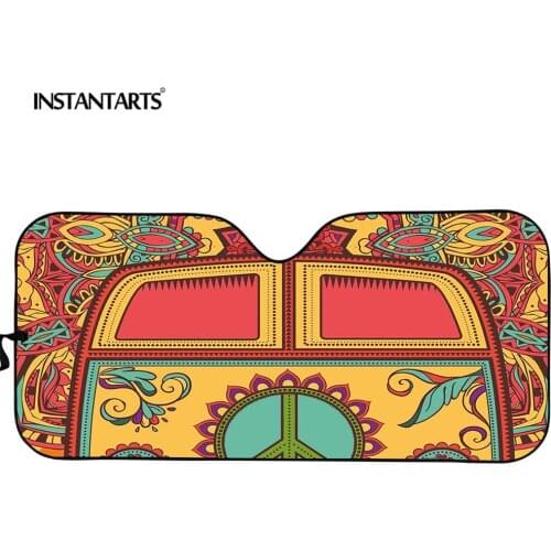 INSTANTARTS Funny Sun Shade School Bus Printed Windshield Visor Durable Sun UV Ray Reflector with Double Bubble Foil Sunshade