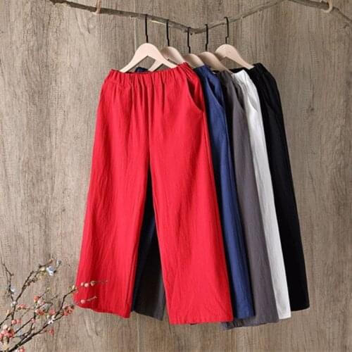 M-7X Plus size Pants Women Summer Cotton Linen Trousers Black White red Wide leg Pants big size Joggers Palazzo Sweatpants
