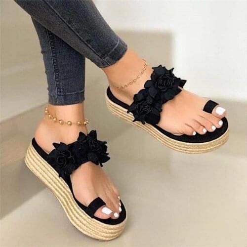 Summer New Womens Sandals Flower Set Toe Sandals and Slippers Womens Hot Sale Hemp Rope Thick Bottom Large Size Womens Drag